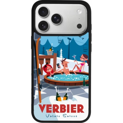 Coque iPhone 17 Pro Max - Silicone rigide noir Verbier Mountain Jacuzzi