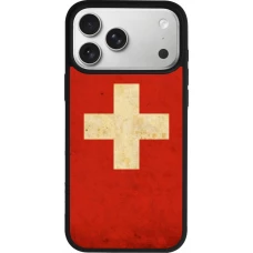 Coque iPhone 17 Pro Max - Silicone rigide noir Vintage Flag SWISS