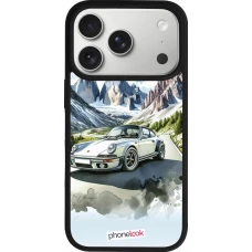 Coque iPhone 17 Pro - Silicone rigide noir Porsche 911 Mountain Watercolor