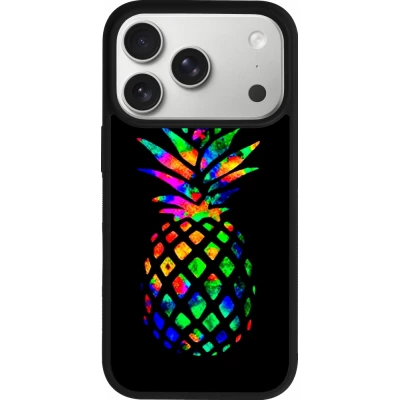 Coque iPhone 18 Pro / 17 Pro - Silicone rigide noir Ananas Multi-colors