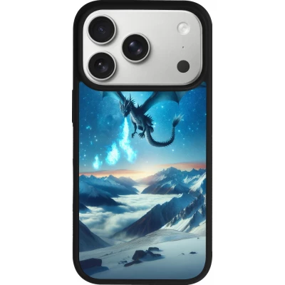 Coque iPhone 18 Pro / 17 Pro - Silicone rigide noir Dragon nocturne montagne