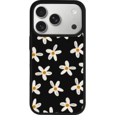 Coque iPhone 18 Pro / 17 Pro - Silicone rigide noir Easter 2024 white on black flower
