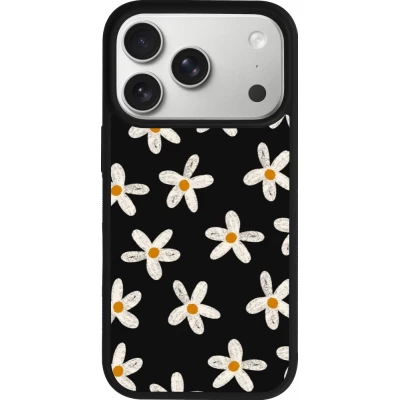 Coque iPhone 18 Pro / 17 Pro - Silicone rigide noir Easter 2024 white on black flower