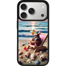 Coque iPhone 18 Pro / 17 Pro - Silicone rigide noir Emoji caca sur chaise longue