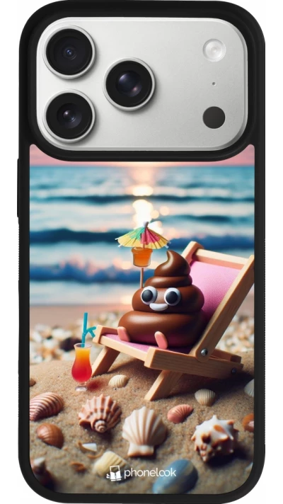 iPhone 17 Pro Case Hülle - Silikon schwarz Kackhaufen Emoji auf Liegestuhl