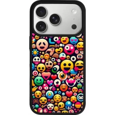 Coque iPhone 18 Pro / 17 Pro - Silicone rigide noir Emoji Mix Color