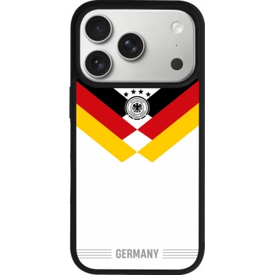 Coque iPhone 18 Pro / 17 Pro - Silicone rigide noir Maillot de football Allemagne 2026 personnalisable