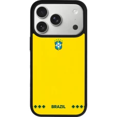 Coque iPhone 17 Pro - Silicone rigide noir Maillot de football Bresil 2026 personnalisable