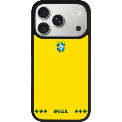 Coque iPhone 18 Pro / 17 Pro - Silicone rigide noir Maillot de football Bresil 2026 personnalisable