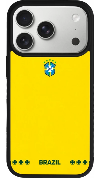 Coque iPhone 17 Pro - Silicone rigide noir Maillot de football Bresil 2026 personnalisable
