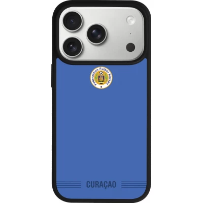 Coque iPhone 18 Pro / 17 Pro - Silicone rigide noir Maillot de football Curaçao 2026 personnalisable