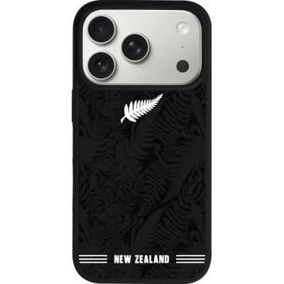 Coque iPhone 18 Pro / 17 Pro - Silicone rigide noir Maillot de football Nouvelle-Zélande 2026 personnalisable