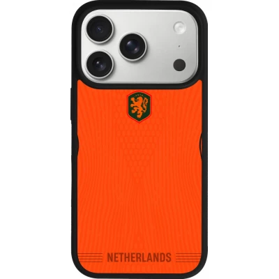 Coque iPhone 18 Pro / 17 Pro - Silicone rigide noir Maillot de football Pays-Bas 2026 personnalisable