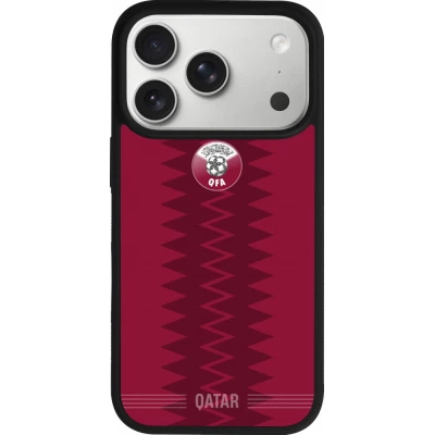 Coque iPhone 18 Pro / 17 Pro - Silicone rigide noir Maillot de football Qatar 2026 personnalisable