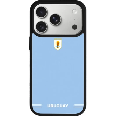 Coque iPhone 17 Pro - Silicone rigide noir Maillot de football Uruguay 2026 personnalisable