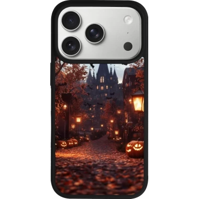 Coque iPhone 18 Pro / 17 Pro - Silicone rigide noir Halloween 2025 Haunted house