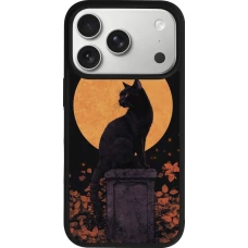 Coque iPhone 18 Pro / 17 Pro - Silicone rigide noir Halloween 2026 Cat Art Nouveau