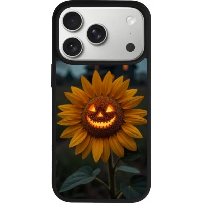 Coque iPhone 18 Pro / 17 Pro - Silicone rigide noir Halloween 2026 Evil Sunflower