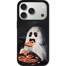iPhone 18 Pro / 17 Pro Case Hülle - Silikon schwarz Halloween 2026 Ghost eating pizza