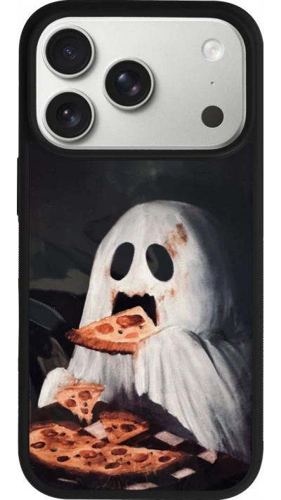 iPhone 18 Pro / 17 Pro Case Hülle - Silikon schwarz Halloween 2026 Ghost eating pizza