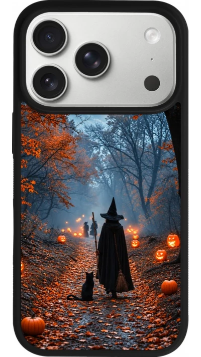 iPhone 18 Pro / 17 Pro Case Hülle - Silikon schwarz Halloween 2026 Witch with a cat
