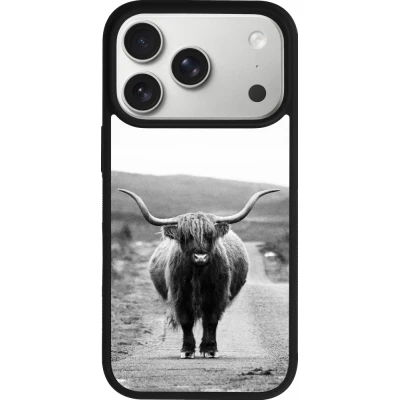 Coque iPhone 18 Pro / 17 Pro - Silicone rigide noir Highland cattle