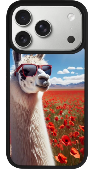 iPhone 17 Pro Case Hülle - Silikon schwarz Lama Chic in Mohnblume