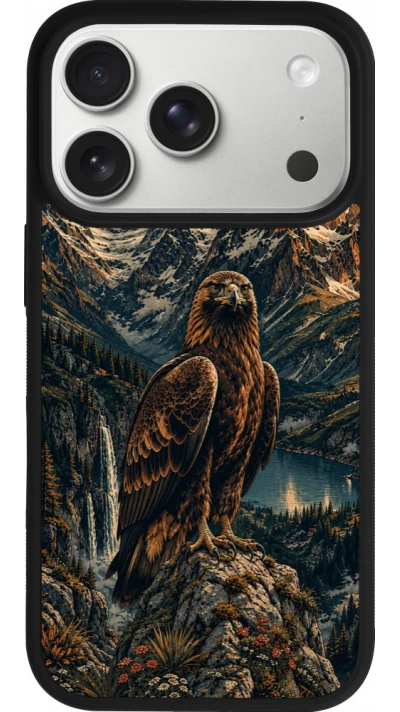 iPhone 17 Pro Case Hülle - Silikon schwarz Linocut Steinadler
