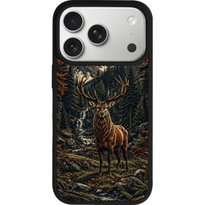 iPhone 17 Pro Case Hülle - Silikon schwarz Linocut Reh