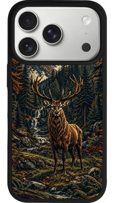 iPhone 17 Pro Case Hülle - Silikon schwarz Linocut Reh