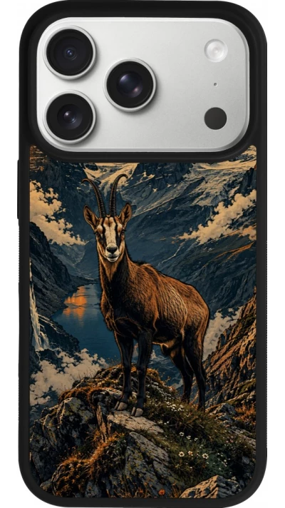 iPhone 17 Pro Case Hülle - Silikon schwarz Linocut Gämse