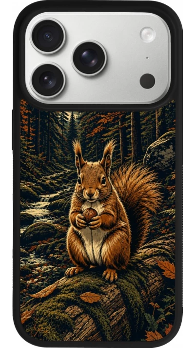 iPhone 17 Pro Case Hülle - Silikon schwarz Linocut Eichhörnchen
