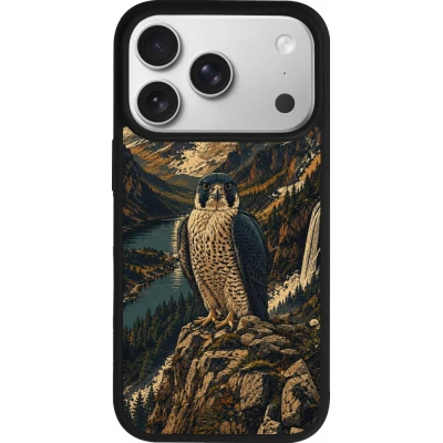 iPhone 17 Pro / 18 Pro Case Hülle - Silikon schwarz Linocut Wanderfalke