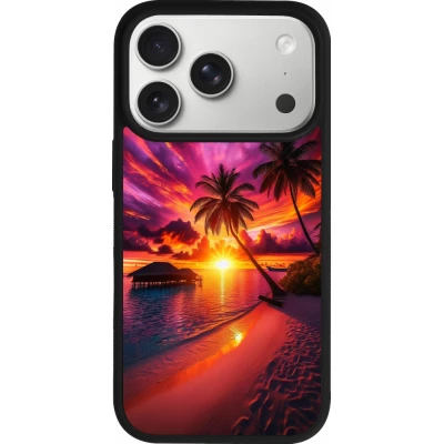 Coque iPhone 18 Pro / 17 Pro - Silicone rigide noir Maldives Dusk Bliss