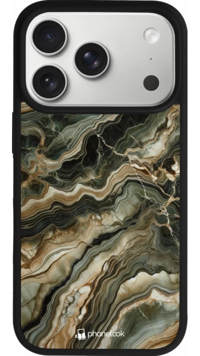 Coque iPhone 17 Pro - Silicone rigide noir Marbre Olive