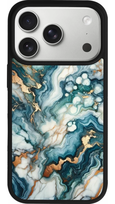 Coque iPhone 17 Pro - Silicone rigide noir Marbre Vert Bleu Doré