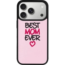 Coque iPhone 17 Pro - Silicone rigide noir Mom 2023 best Mom ever pink