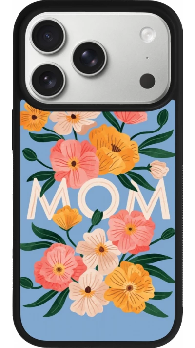 Coque iPhone 17 Pro - Silicone rigide noir Mom 2026 Flowers