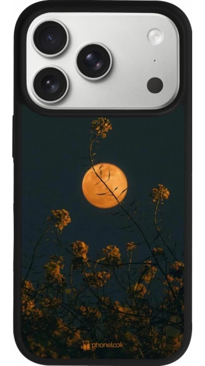 Coque iPhone 17 Pro - Silicone rigide noir Moon Flowers