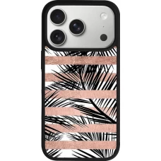 Coque iPhone 17 Pro - Silicone rigide noir Palm trees gold stripes