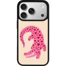 Coque iPhone 17 Pro - Silicone rigide noir Pink crocodile 2026