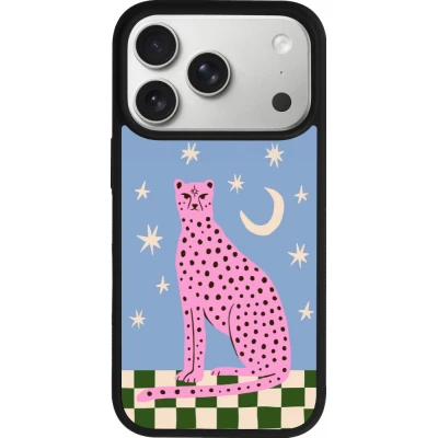 Coque iPhone 18 Pro / 17 Pro - Silicone rigide noir Pink leopard with stars 2026