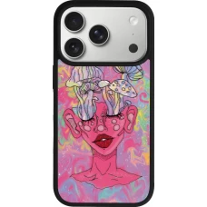 Coque iPhone 17 Pro - Silicone rigide noir Psychedelic pink mushroom