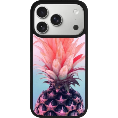 Coque iPhone 18 Pro / 17 Pro - Silicone rigide noir Purple Pink Pineapple