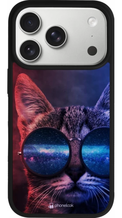iPhone 17 Pro Case Hülle - Silikon schwarz Red Blue Cat Glasses