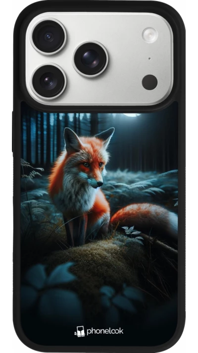 Coque iPhone 17 Pro - Silicone rigide noir Renard lune forêt