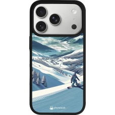 Coque iPhone 18 Pro / 17 Pro - Silicone rigide noir Snowboarder Montagne