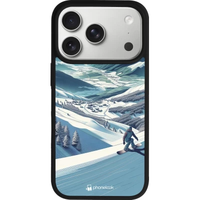 Coque iPhone 17 Pro - Silicone rigide noir Snowboarder Montagne
