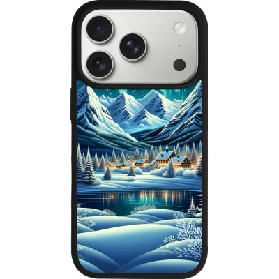Coque iPhone 17 Pro - Silicone rigide noir Snowy Mountain Village Lake night