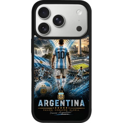 Coque iPhone 17 Pro - Silicone rigide noir Football Argentine splash 2026